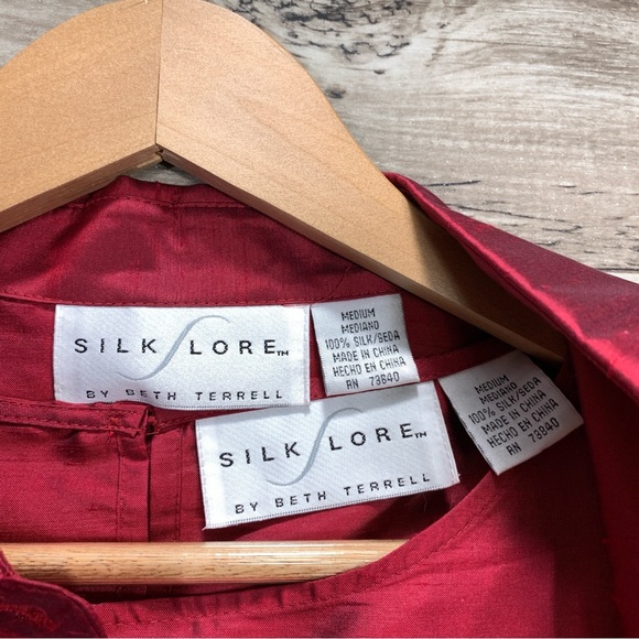Silk Lore Beth Terrell women's size M 100% silk red shell top & jacket set - Picture 5 of 11